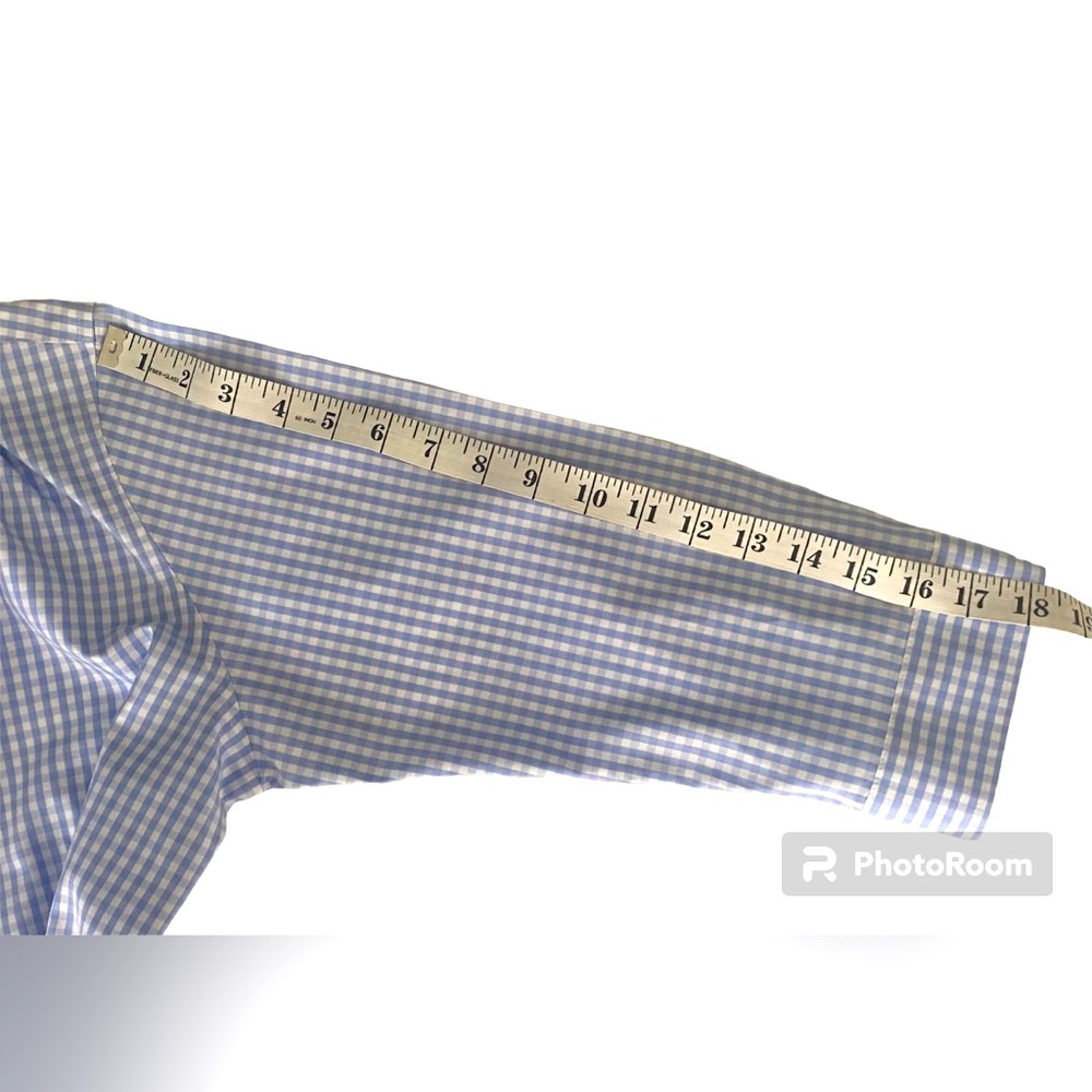 🩵 L.L.Bean Ladies Sz M Wrinkle Resistant Light Blue Gingham 3/4 Sleeved Blouse - Picture 8 of 16